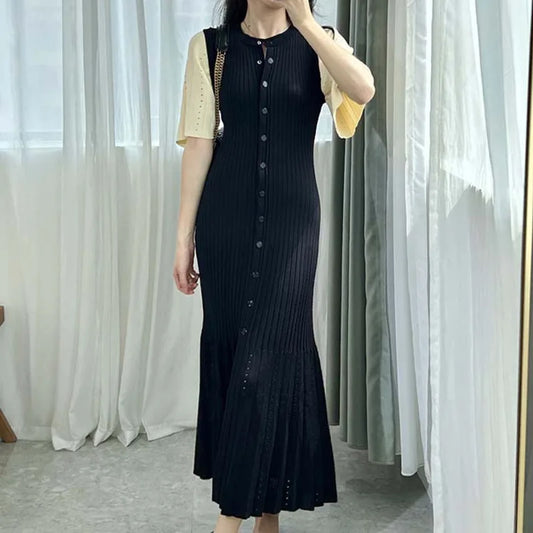 Women's Knitted Mermaid Dress | Elegant Slim-Fit Summer Dress with Hollow Fish Tail