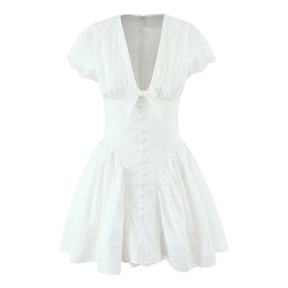 A-Line Bow Mini Dress – V-Neck