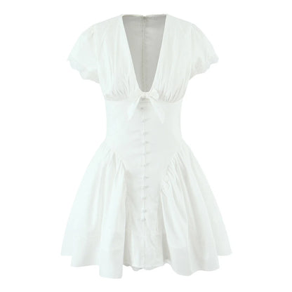 A-Line Bow Mini Dress – V-Neck