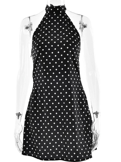 Polka Dot Halter Mini Dress – Backless