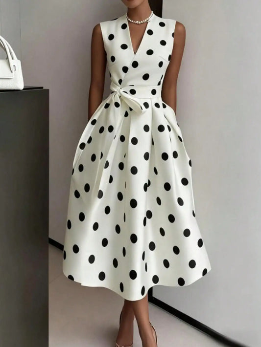 Women's Lightweight Polka Dot Wrap Dress | Elegant V-Neck Sleeveless Summer Dress