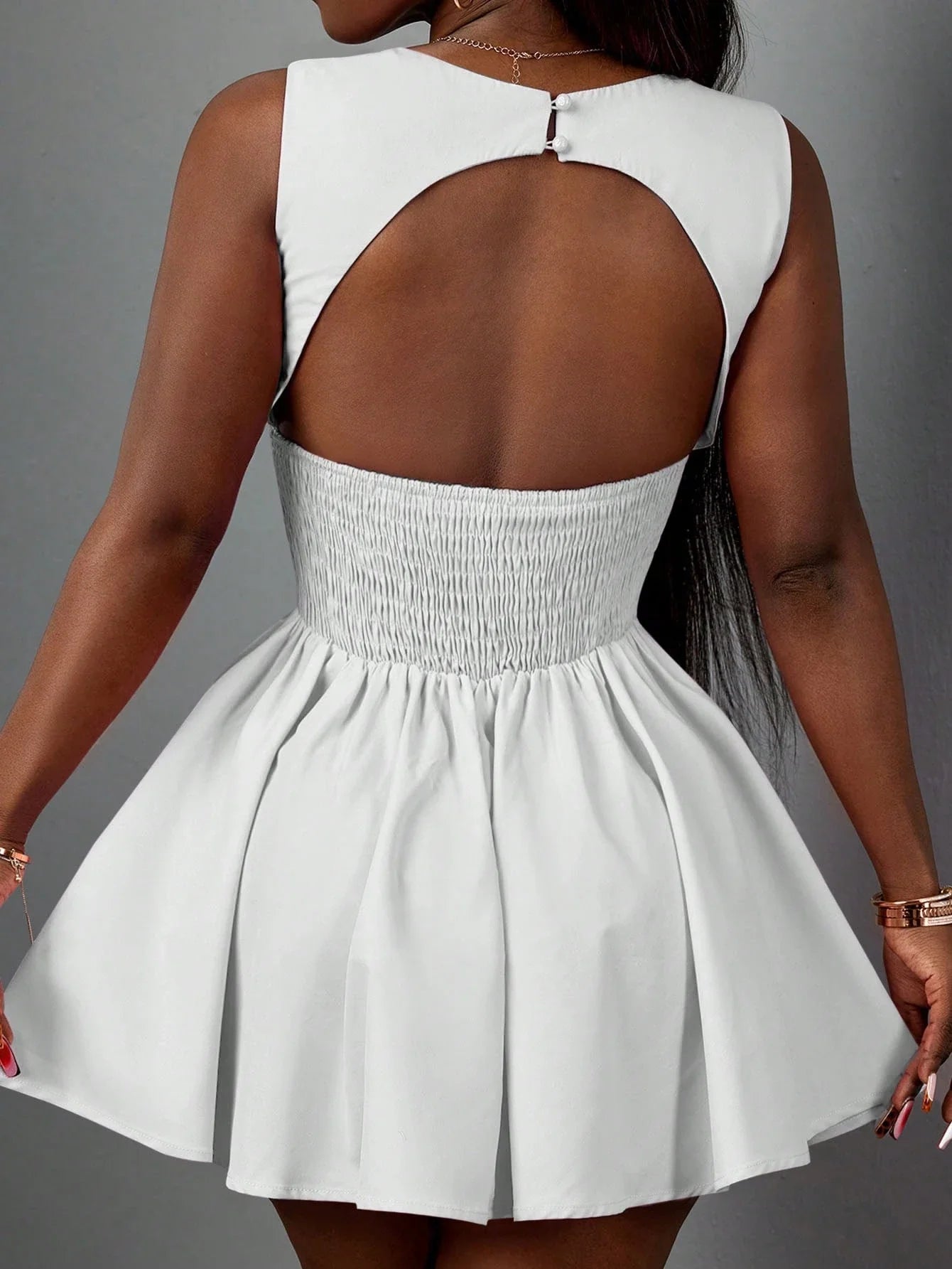 Women's Lightweight White A-Line Mini Dress | Flared Backless Summer Cocktail Dress