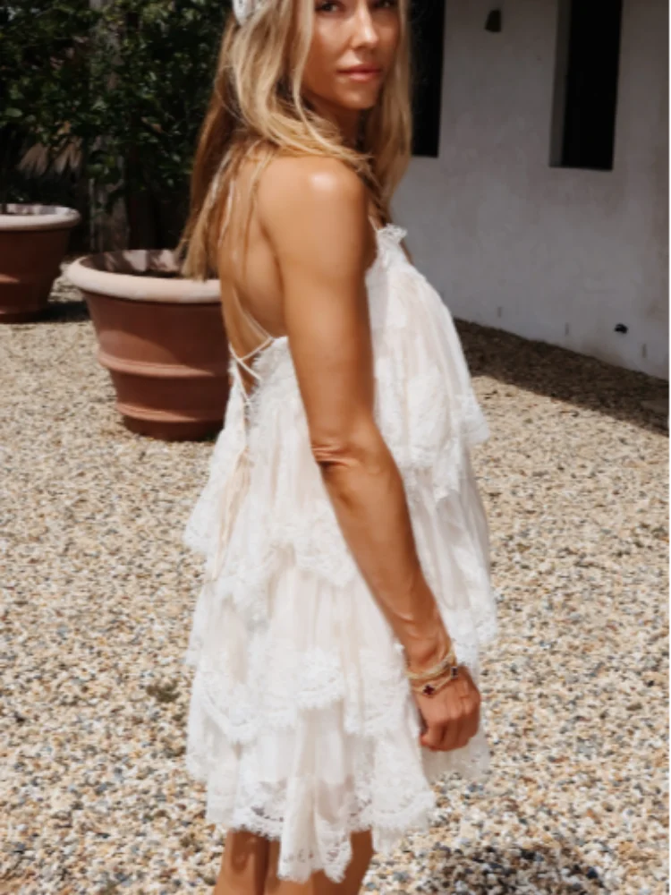 Women's Lightweight White Mini Dress | Chic Off-Shoulder Lace Trim Summer Dress