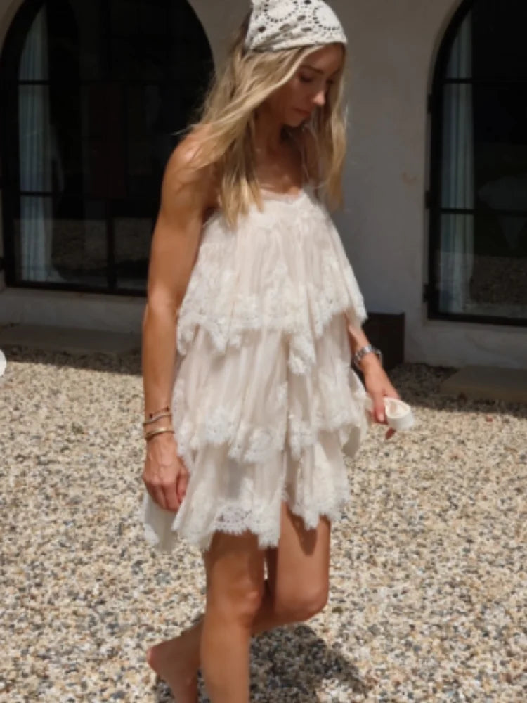 Women's Lightweight White Mini Dress | Chic Off-Shoulder Lace Trim Summer Dress