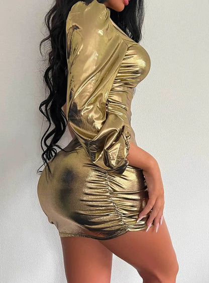 Metallic One-Shoulder Mini Dress