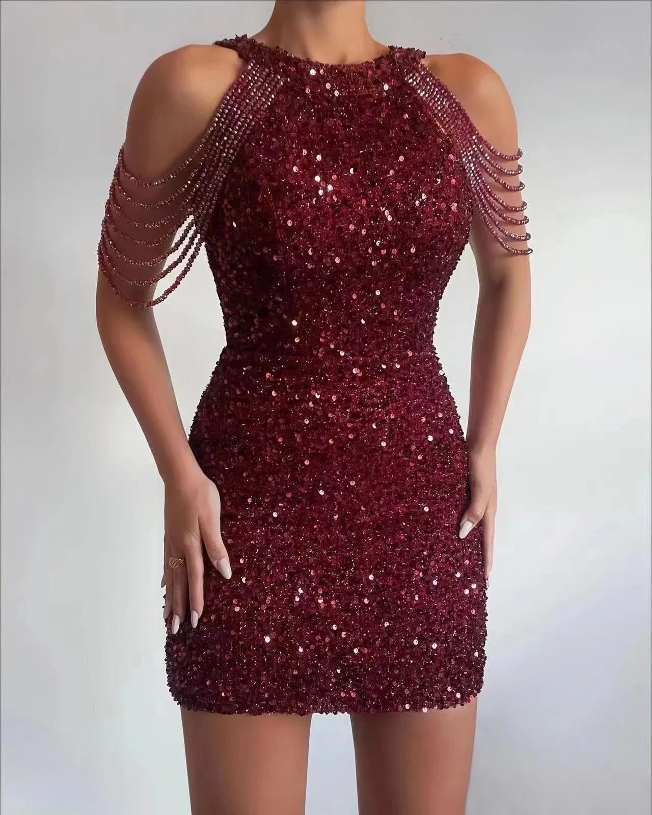 Women's Sequined Bodycon Mini Dress | Elegant Off-Shoulder Spring Cocktail Dress