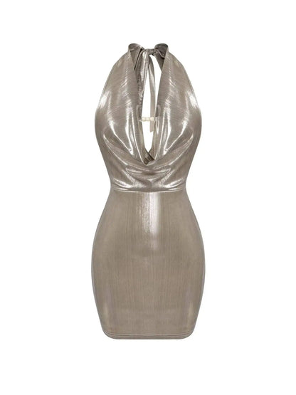 Metallic Halter Mini Dress – Twist Front