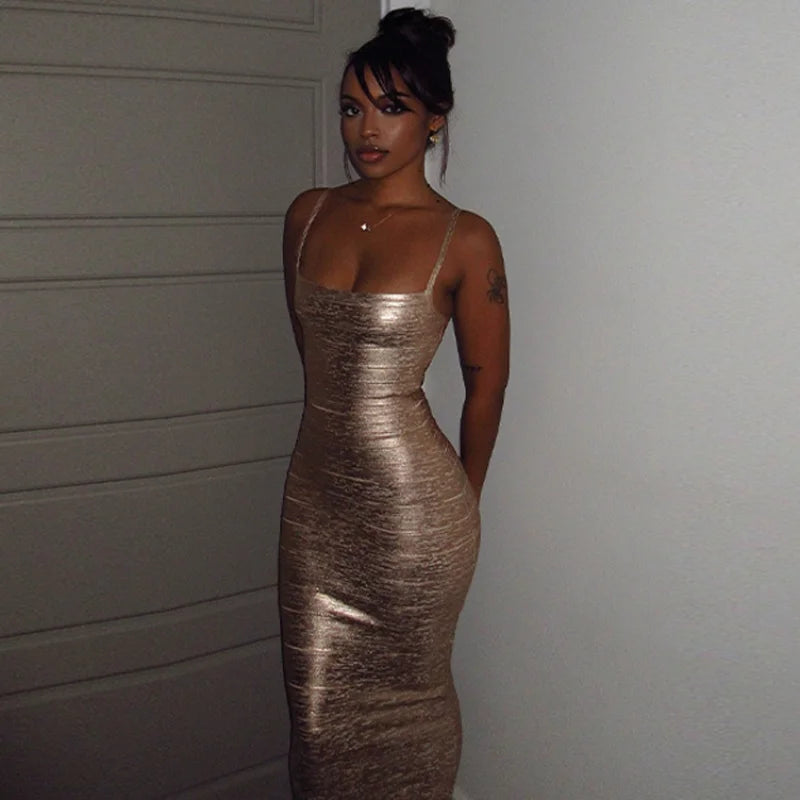 Women's Shiny Polyester Bodycon Dress | Sexy Sleeveless Ruched Cocktail Dress