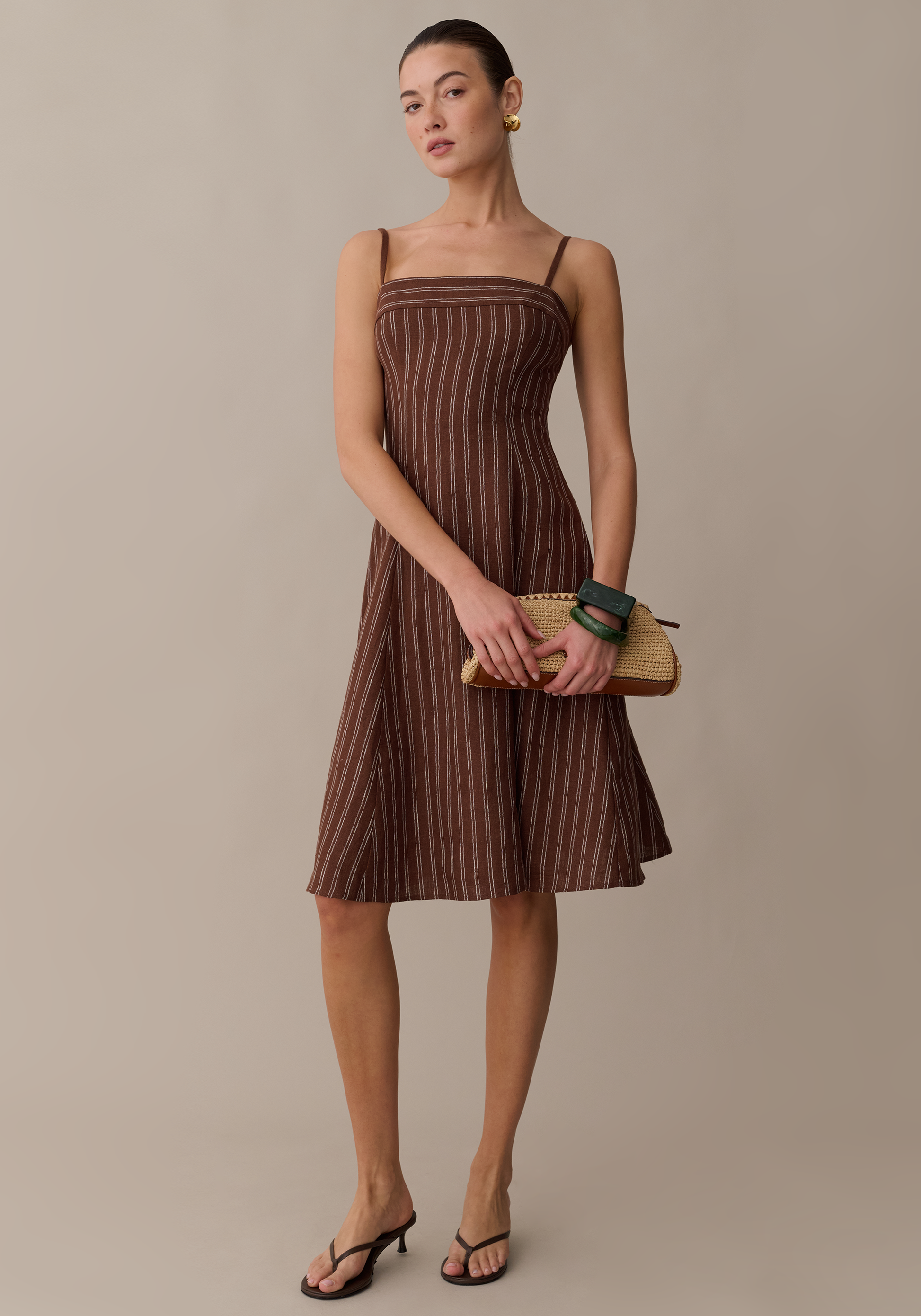 Women's Striped Linen A-Line Dress | Lightweight Casual Summer Outfit 0