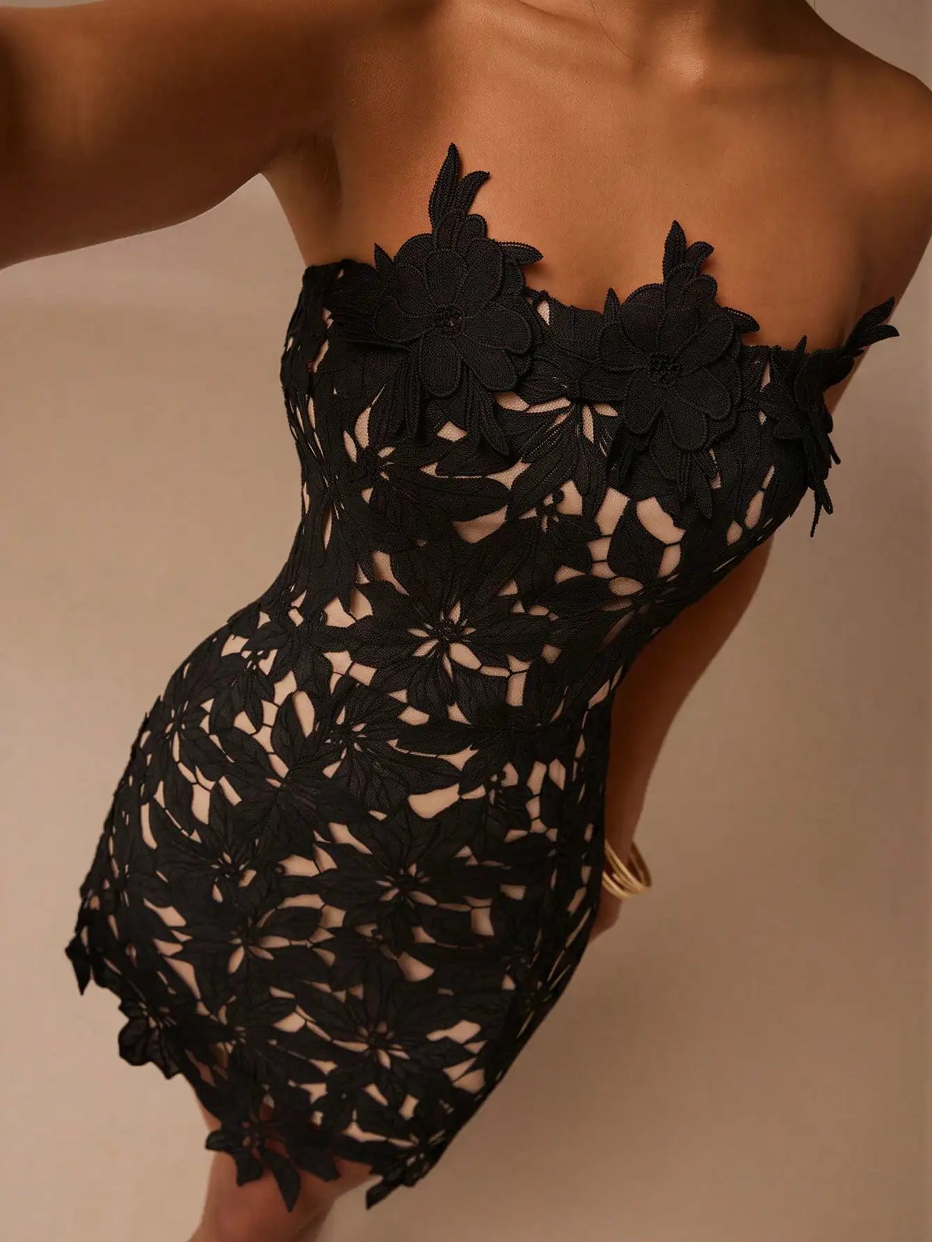 Women's White Mini Dress | Elegant 3D Floral Tube Top Cocktail Outfit