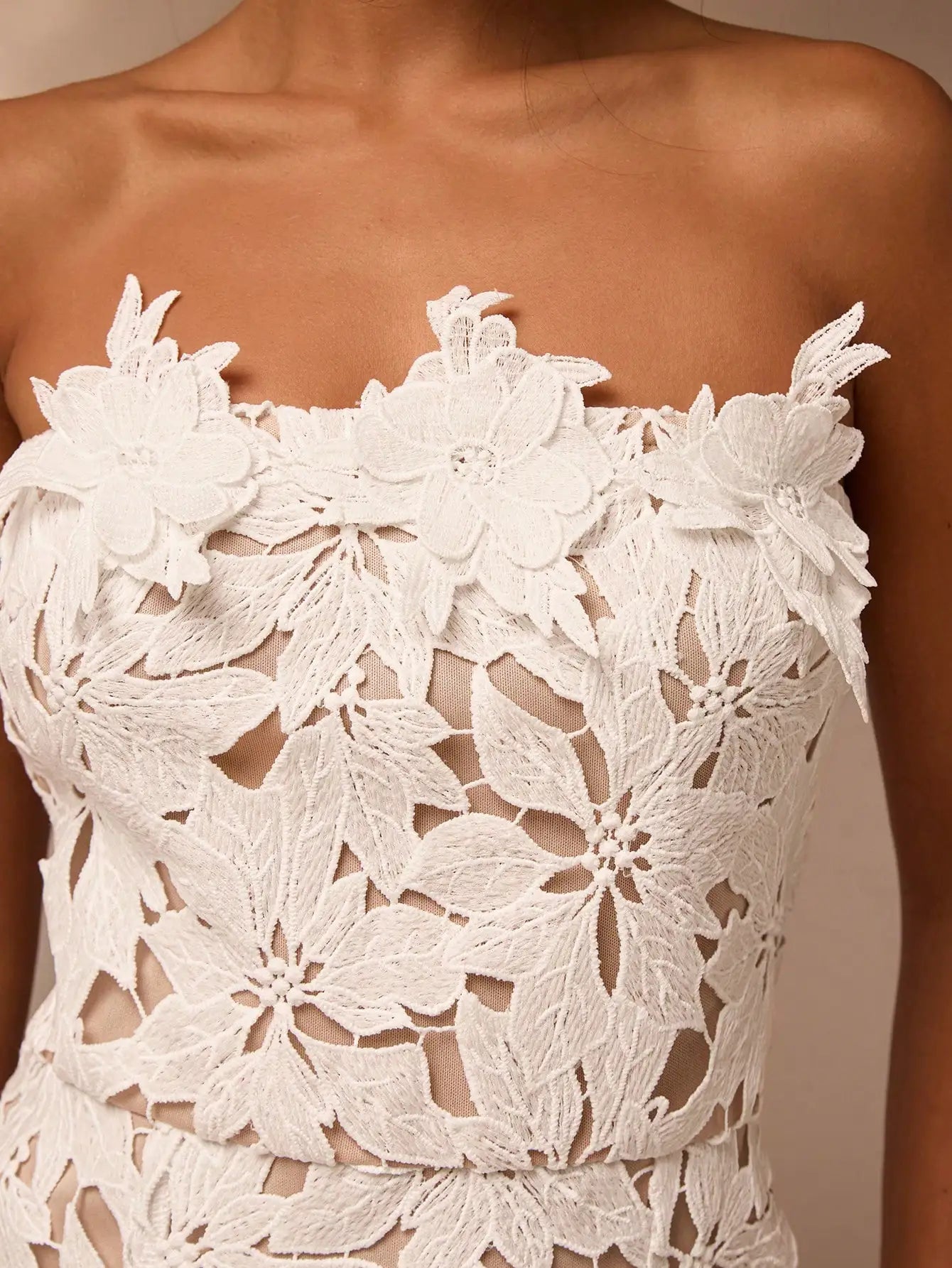 Women's White Mini Dress | Elegant 3D Floral Tube Top Cocktail Outfit