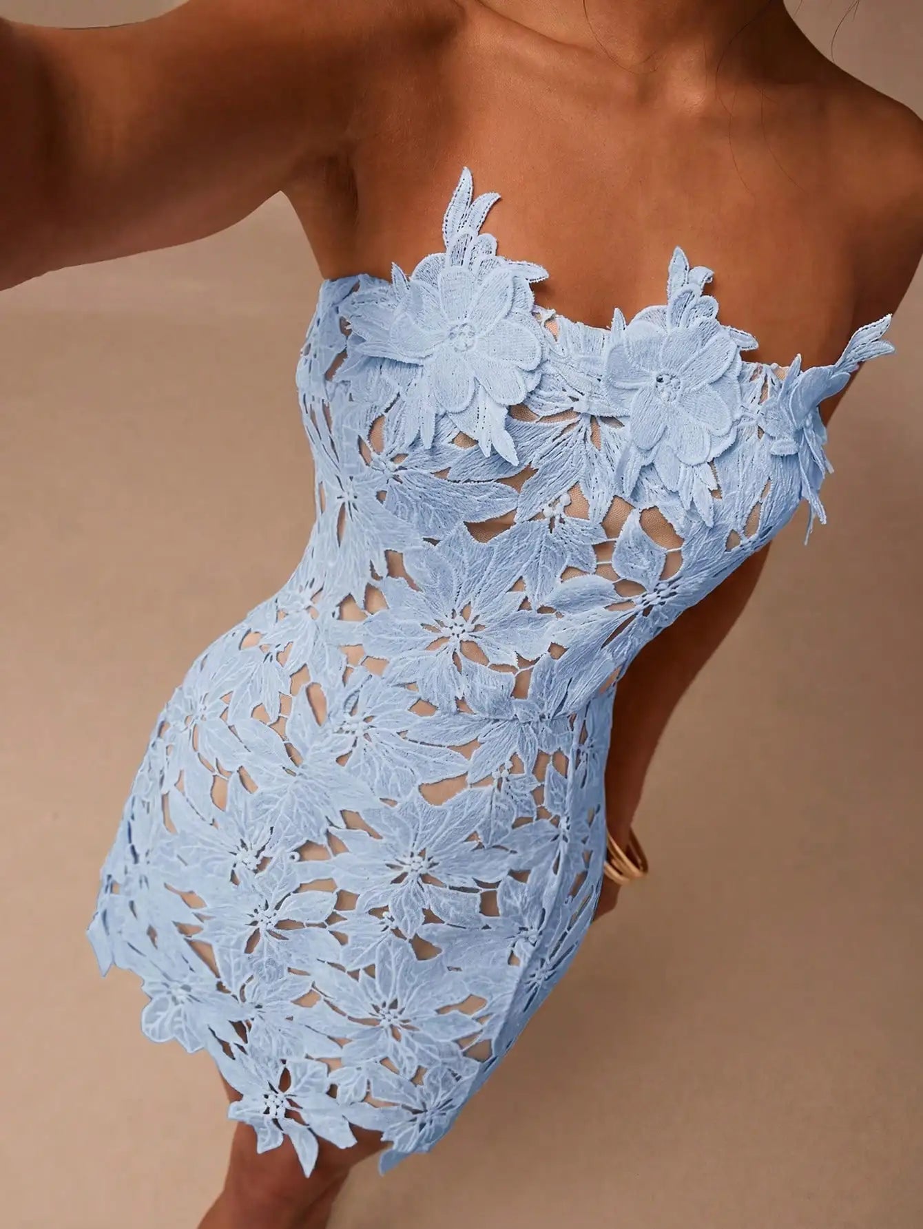Women's White Mini Dress | Elegant 3D Floral Tube Top Cocktail Outfit