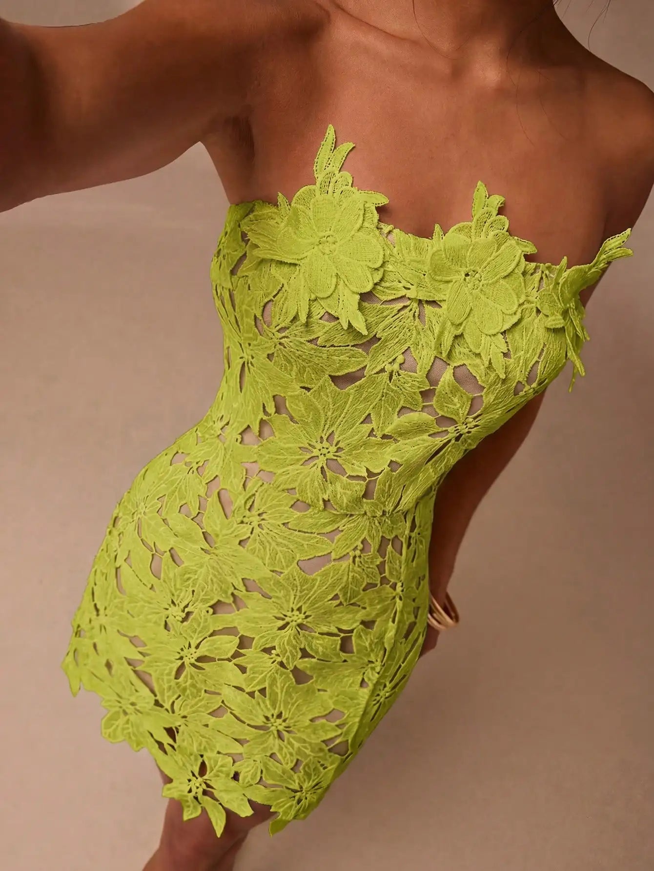 Women's White Mini Dress | Elegant 3D Floral Tube Top Cocktail Outfit