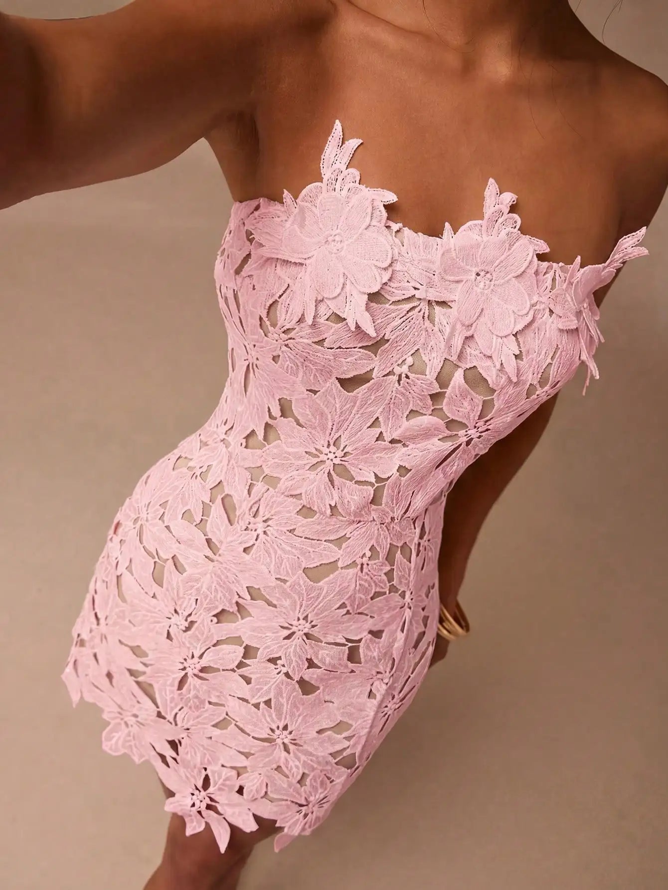 Women's White Mini Dress | Elegant 3D Floral Tube Top Cocktail Outfit