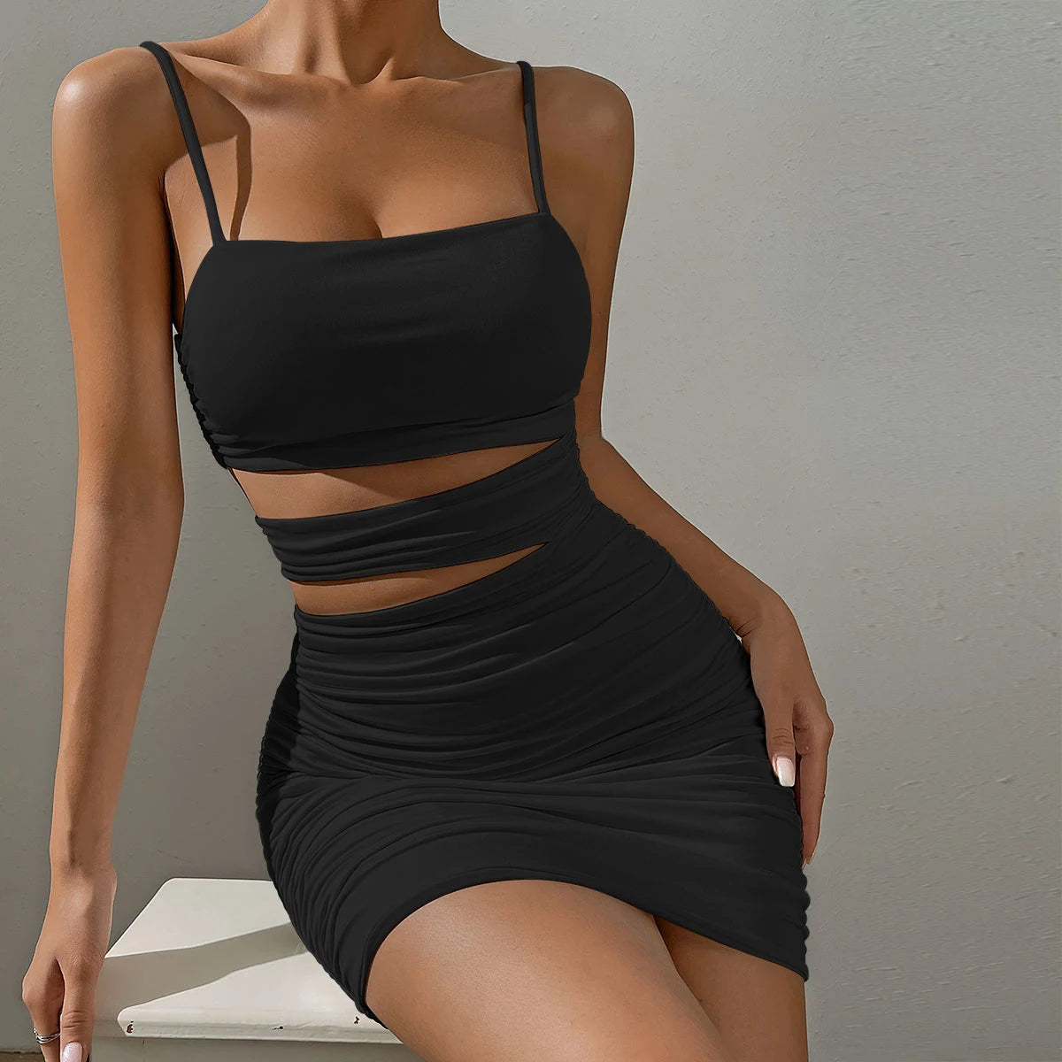 Women's White Spaghetti Strap Bodycon Mini Dress | Elegant Backless Cocktail Outfit