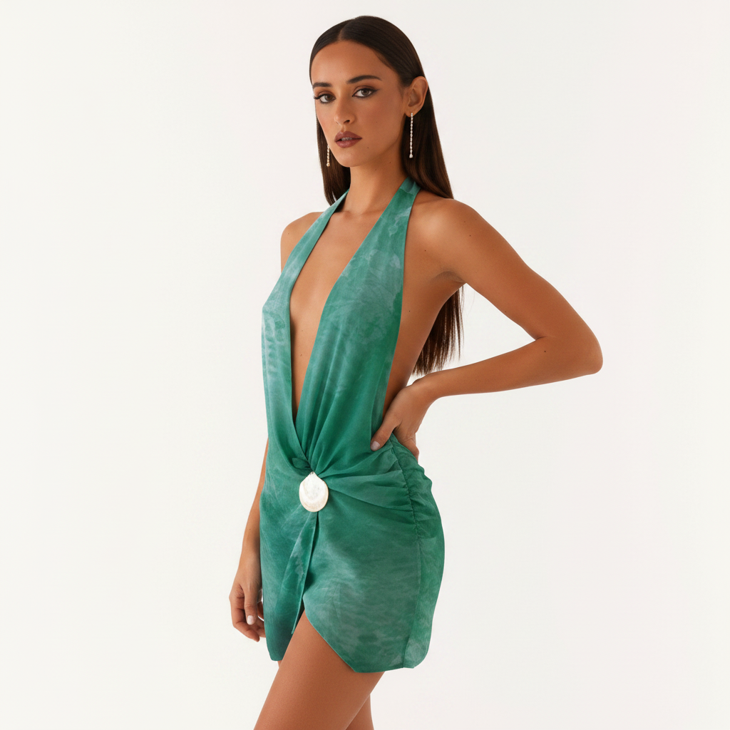 Tie-Dye Plunge Mini Dress Elevated Ease for Evening Occasions