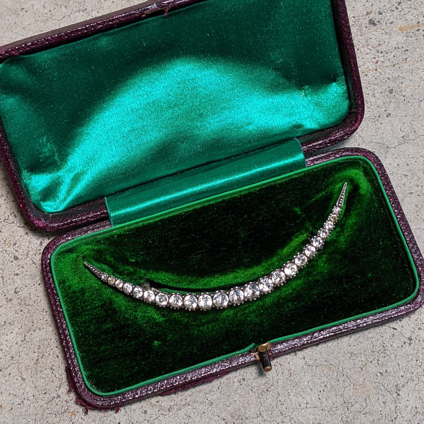 1900s-1910s Silver + Paste Moon Brooch in Box