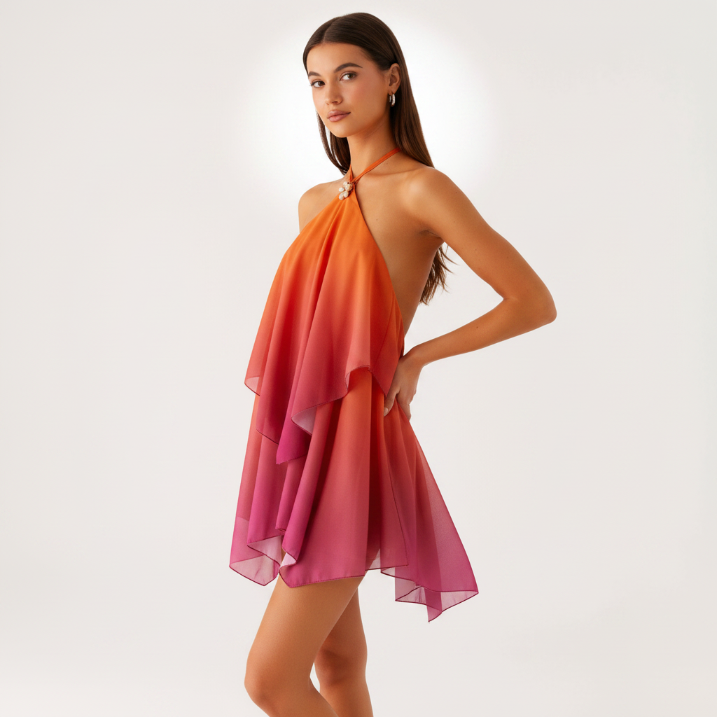 Halter Neck Mini Dress Airy Fluidity for Summer Evenings