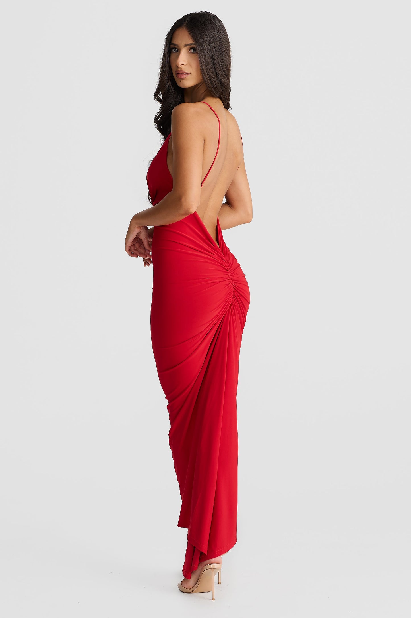 Red Plunging V-Neck Sleeveless Bodycon Maxi Dress