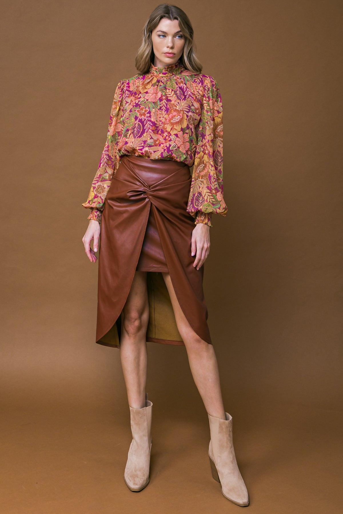 CHOOSE US LEATHER MIDI SKIRT