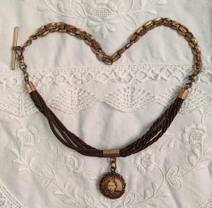 Victorian Hairwork Necklace | Double Sided Photo