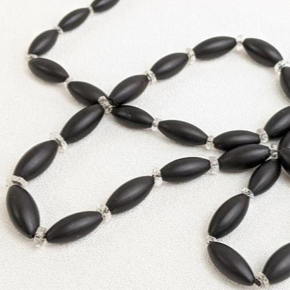 1900s French Jet Hand Knotted Necklace | 10k Gold Clasp