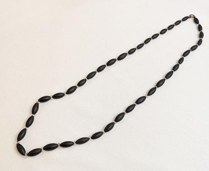 1900s French Jet Hand Knotted Necklace | 10k Gold Clasp