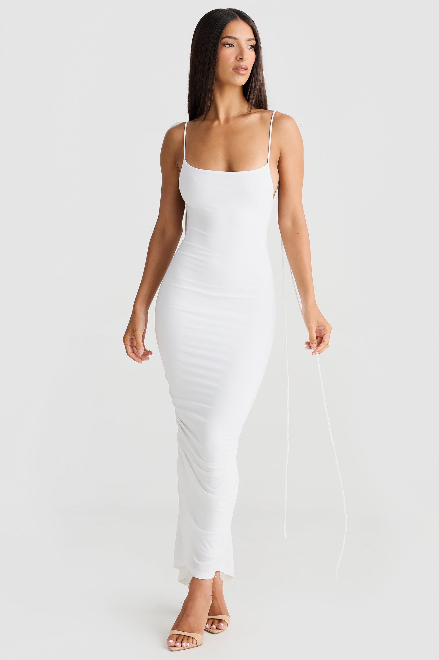 White Scoop Neck Stretch Midi Dress
