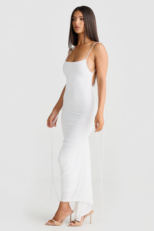 White Scoop Neck Stretch Midi Dress