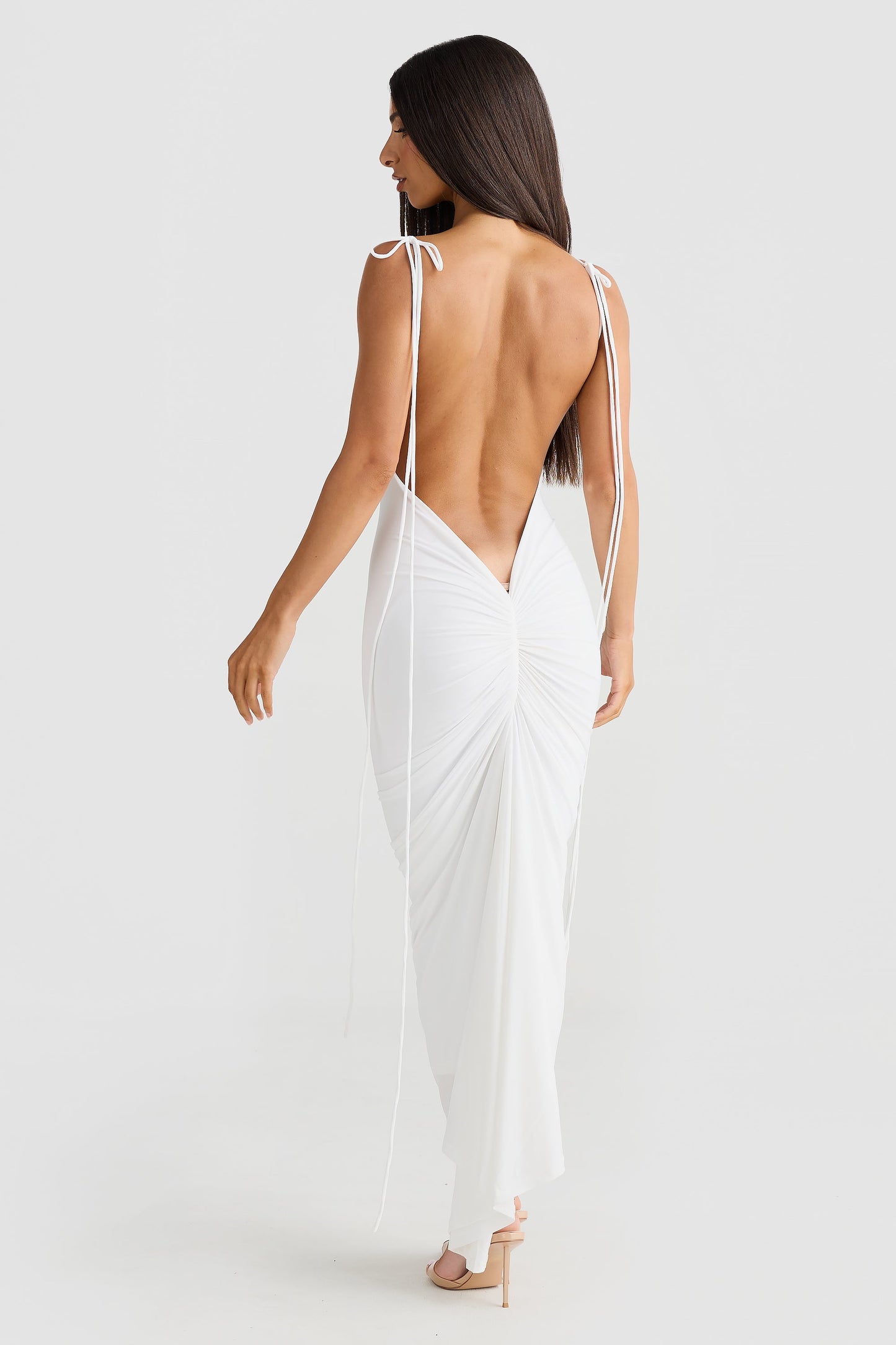 White Scoop Neck Stretch Midi Dress