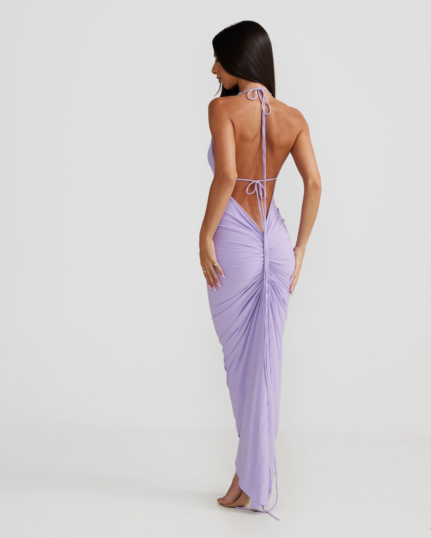 Lavender One-Shoulder Ruched Bodycon Midi Dress