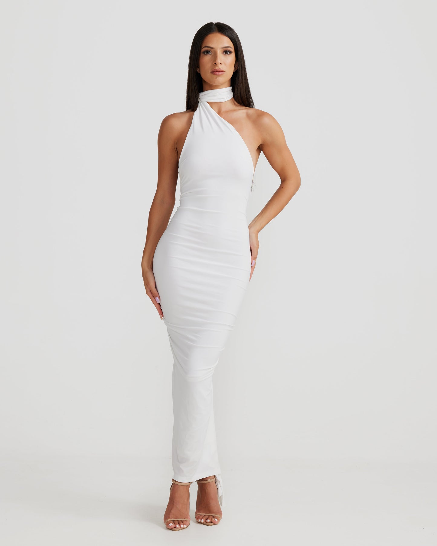 White Halter Backless Bodycon Dress