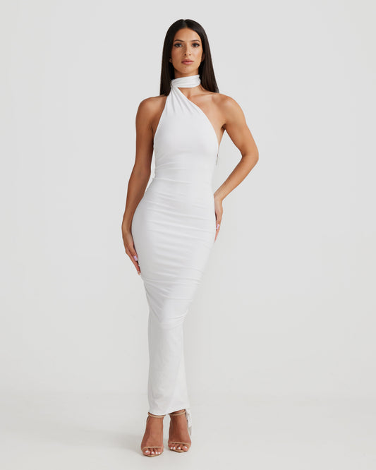 White Halter Backless Bodycon Dress