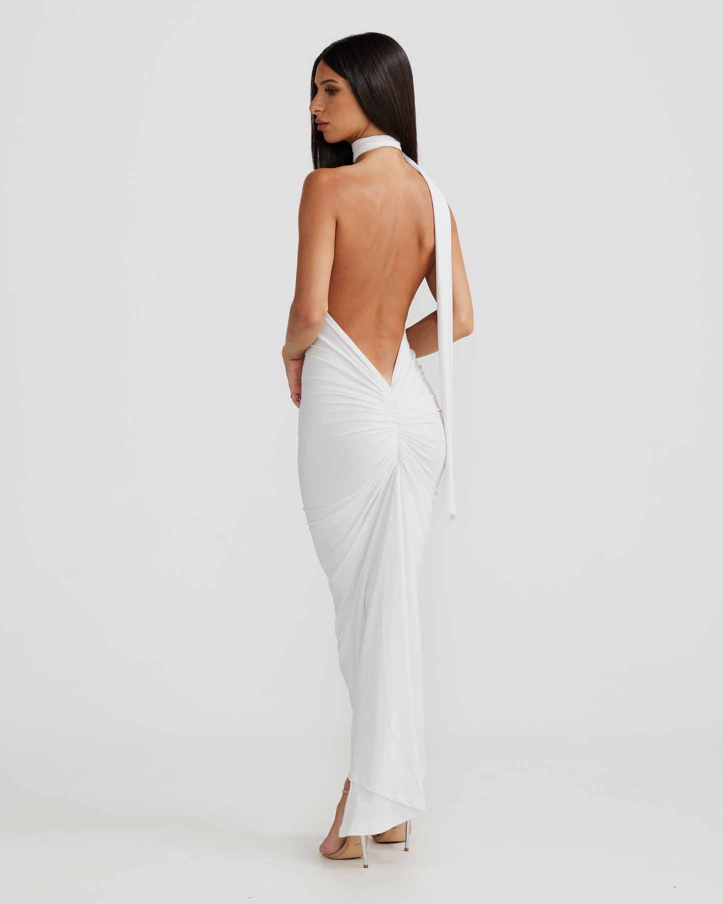 White Halter Backless Bodycon Dress