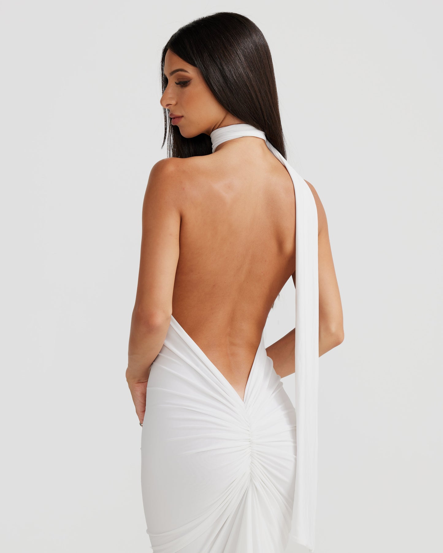 White Halter Backless Bodycon Dress